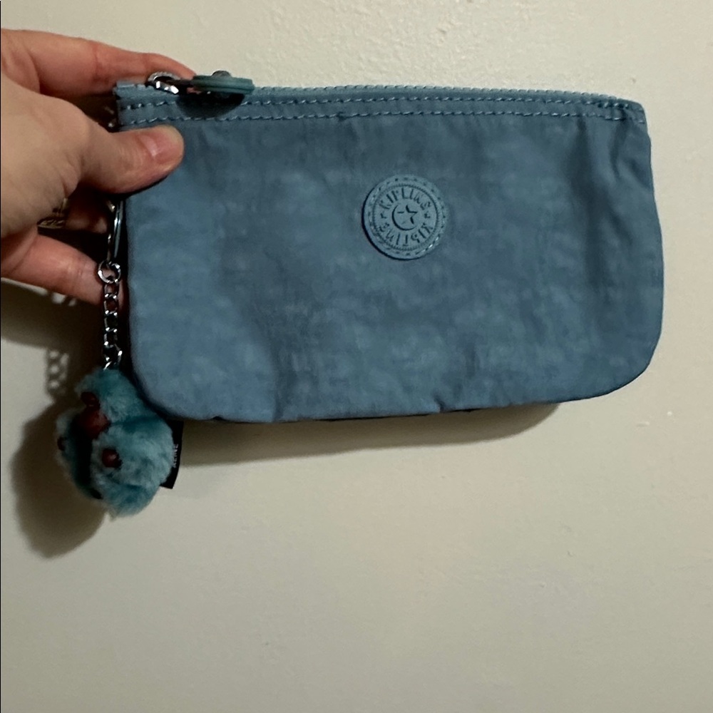 Kipling Teal Pouch with Plush Keychain